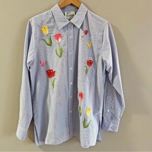 Vintage Quacker Factory Embroidered Pinstripe Button-Up Longsleeve